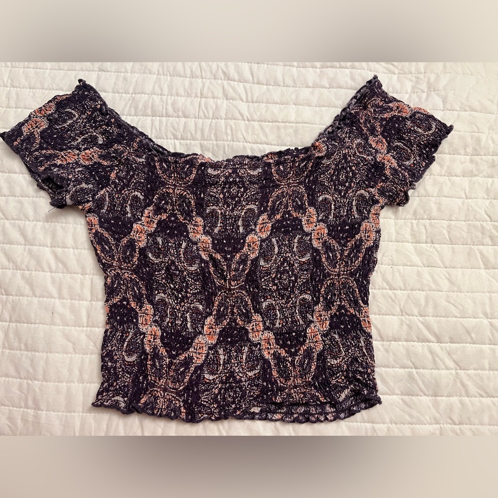 Kendall & Kylie purple paisley smocked crop top